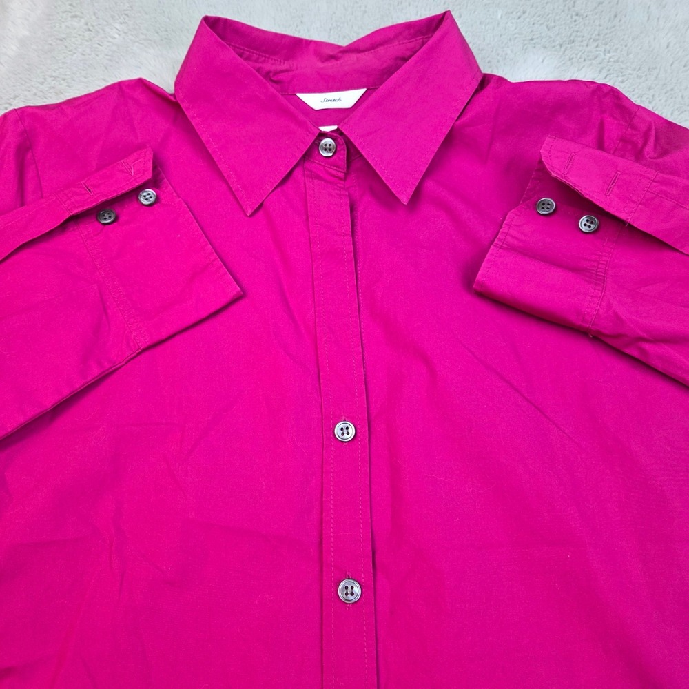 Talbots Button Down Shirt Women 14 Pink Stretch Cotton Long Slv Magenta Poplin